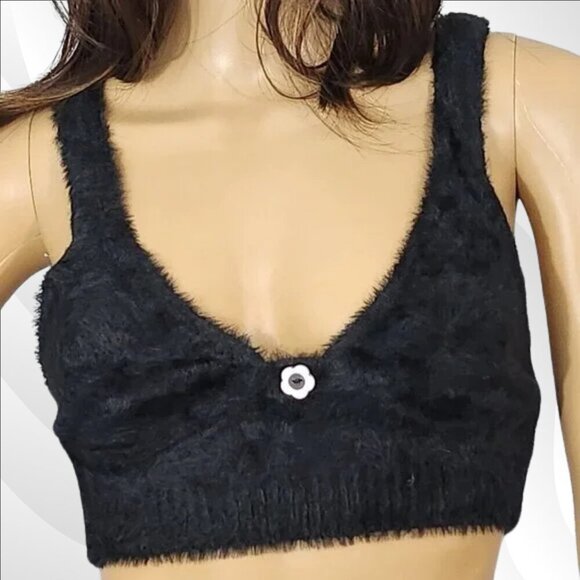 2/$50 For Love & Lemons Black Devon Fuzzy Sleeveless Top Size S – Soft & Stylish - Picture 3 of 8
